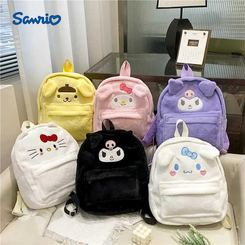 Sanrio New Cartoon Plush Backpack Kawaii Kuromi Melody Cinnamoroll Large Capacity Backpack Childrens Festival Gift H251216