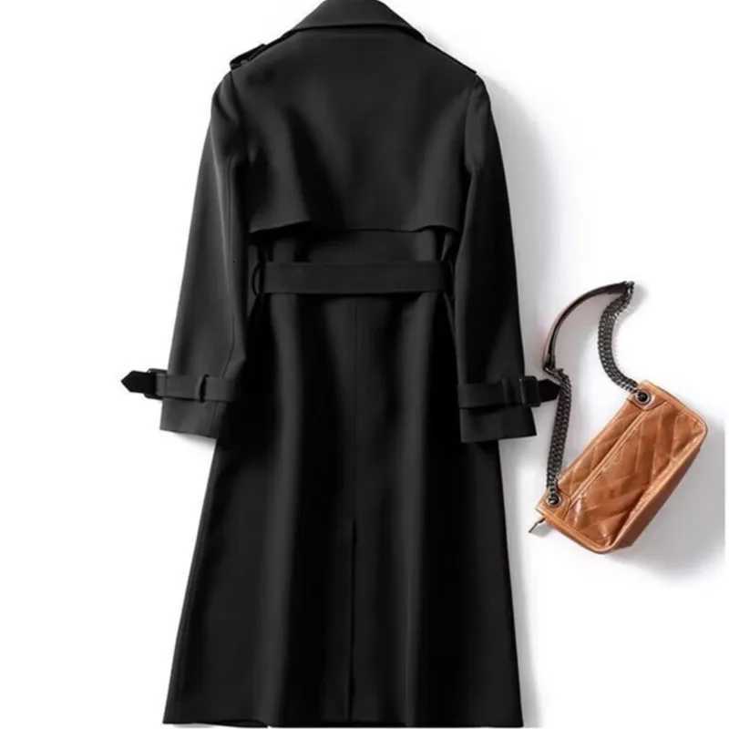 Womens Trench Coat 2024 Autumn Korean Long Jacket with Belt Solid Double-breasted British Style Khaki Coat For Women Red BlueT251216