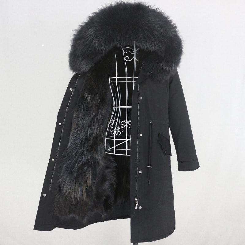 Winter X-Long Gray Natural Real Fox Fur Jacket Coats Men Fashion Real Fur Coat Long Parkas Winter Black Parka Removable 240809