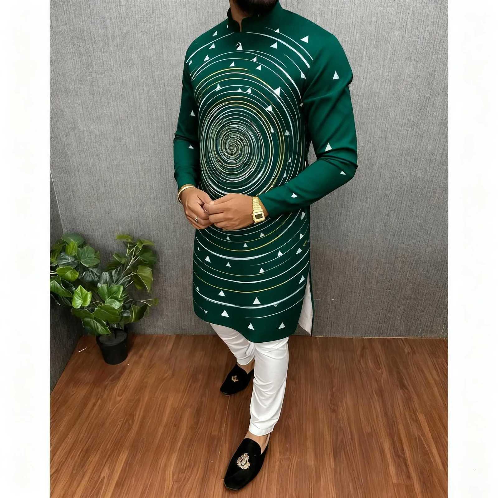 New Men Digital Printed Kurta Vardha Regular Fit Mandarin Collar Long Suitable National Style Muslim Clothes Moroccan Thobes Men W251216 - view 4