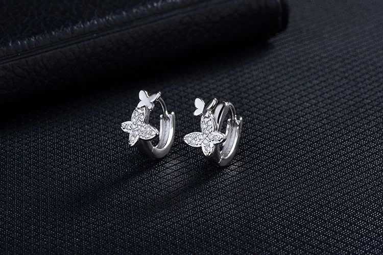 Baby 925 Silver Clear CZ Cute Animal Double Butterfly Hoop Earring For Kids Children Girls Women Loop Huggies Earring Jewelry G251216