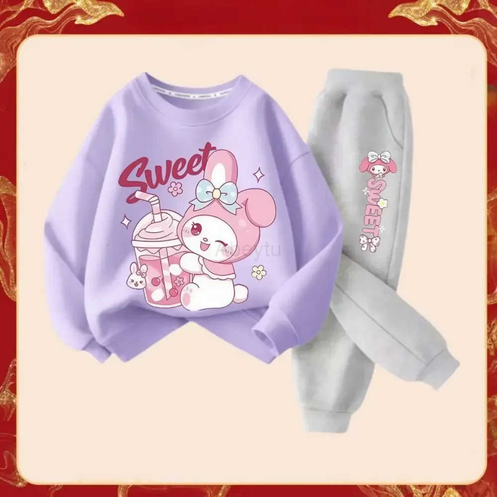 Sanrio Girls Fashion Set Wear Cartoon My Melody Printed Tracksuits Spring Autumn Kids Long Sleeve Sports 2Pcs Sweatshirt H251216