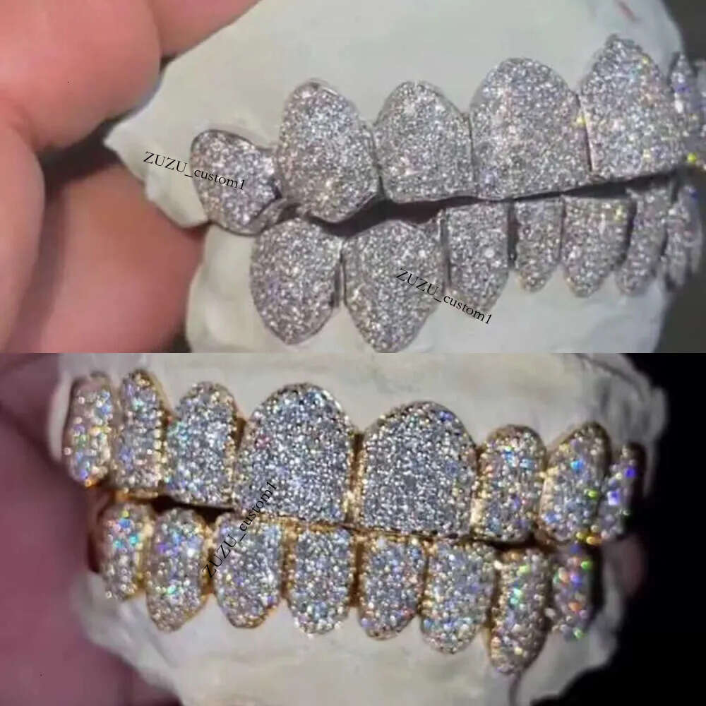 Custom Made Personalized VVS Moissanite Dia Dental Grills Mens Hip Hop Jewelry Sterg Sier Iced Out Grillz For Teeth