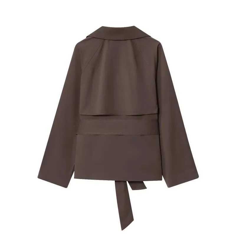 PRINTKAOIR Autumn 2025 New Collection Womens British Style Lapel Double-breasted Maillard Color Belt Casual Trench CoatT251216