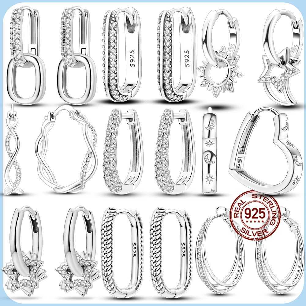 Silver Zircon U-Shape Heart Earrings 925 Sterling Silver Hoop Earrings Jewelry Gift For Women Girls Party Engagement G251216