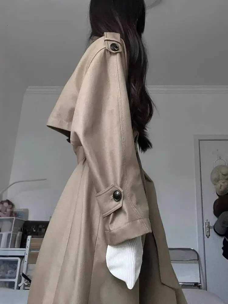 UCXQ Classic Solid Color Trench Female Turn Down Collar Double Breasted Lace Up Windbreaker 2025 Autumn New Tide 23Z3232T251216