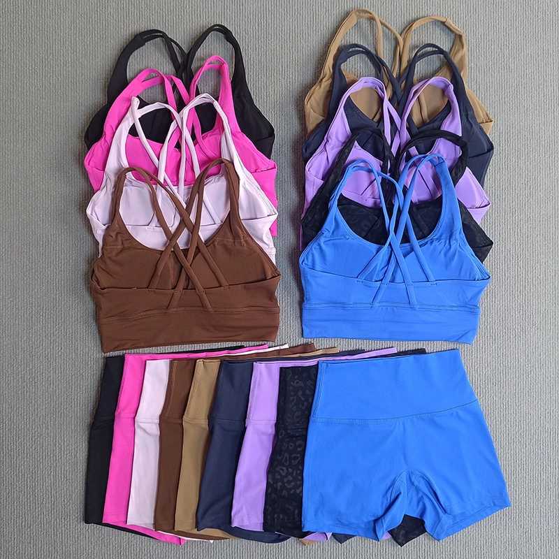 Womens Solid Color Soft Gym Yoga Set 2PC Cross Sport Bra And Cycling Short Legging Tracksuit for Comprehensive Training JogXJ251216