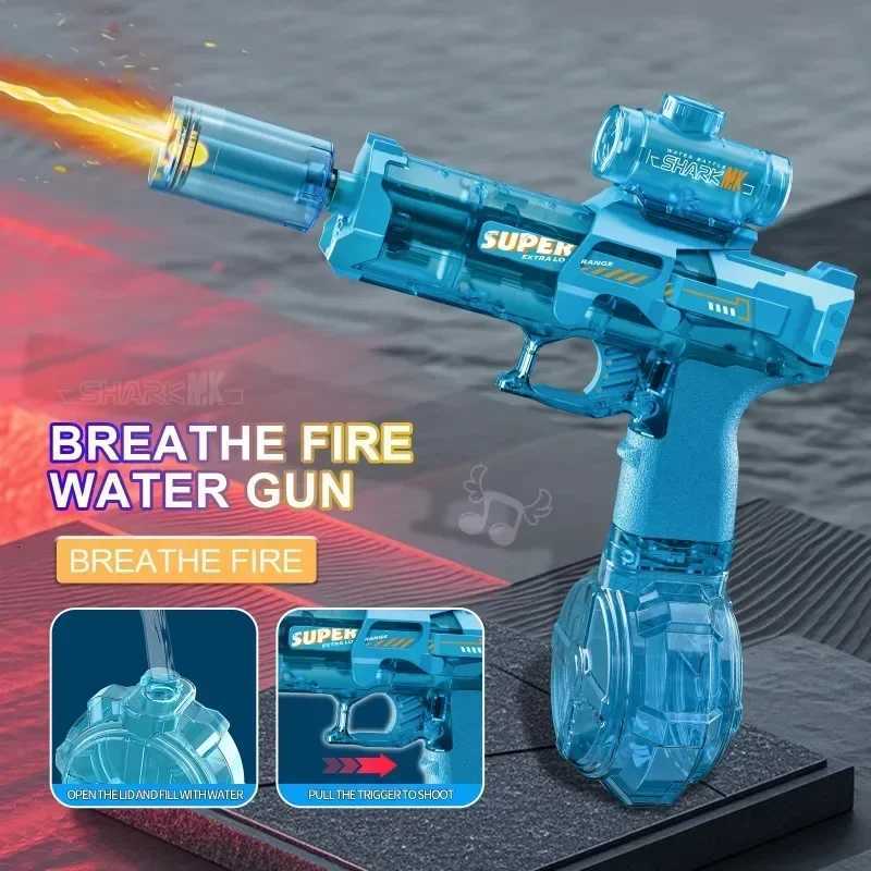 Simulated Firing and Recoil Electric Water Gun Toys Children Automatic Sensor Lights Water Pistol Summer Outdoor Beach Kids Toy H251216