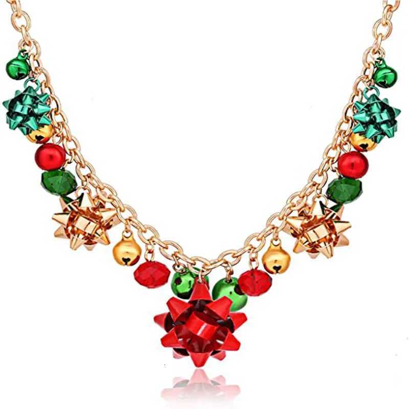 Christmas Necklace X-Mas Jingle Bell Necklaces Present Bow Pendant Necklace Earrings Gifts for Women Girls M251216