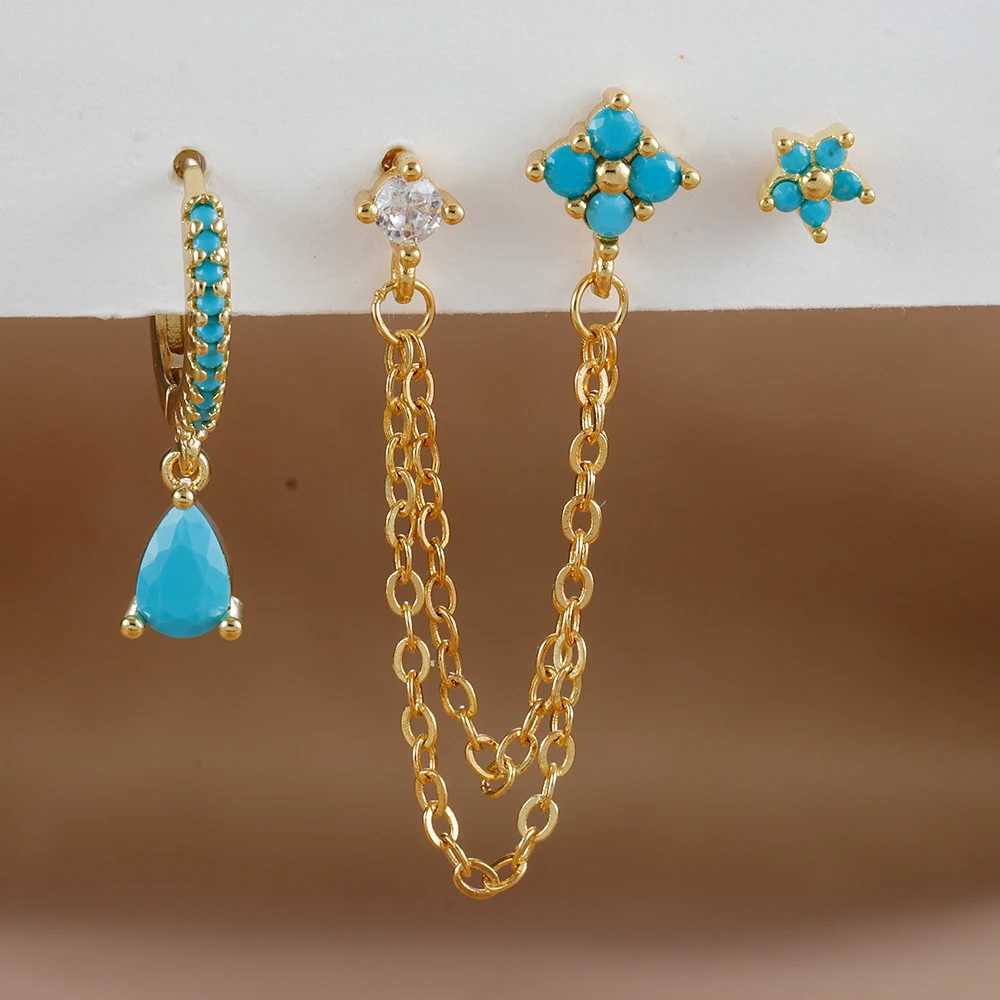 3PCS Set Stainless Steel Crystal CZ Butterfly Ear Stud Earring Gold Plated Pendant Water Drop Cartilage Earring Piercing Jewelry G251216