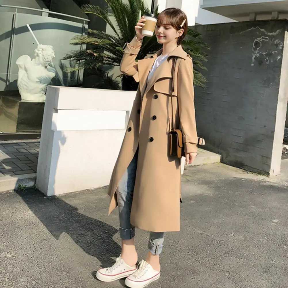Mid-Length Womens Coat Over-Knee British Style Windbreaker Long Sleeve Zipper Closure Casual Fashion Outerwear CoatT251216