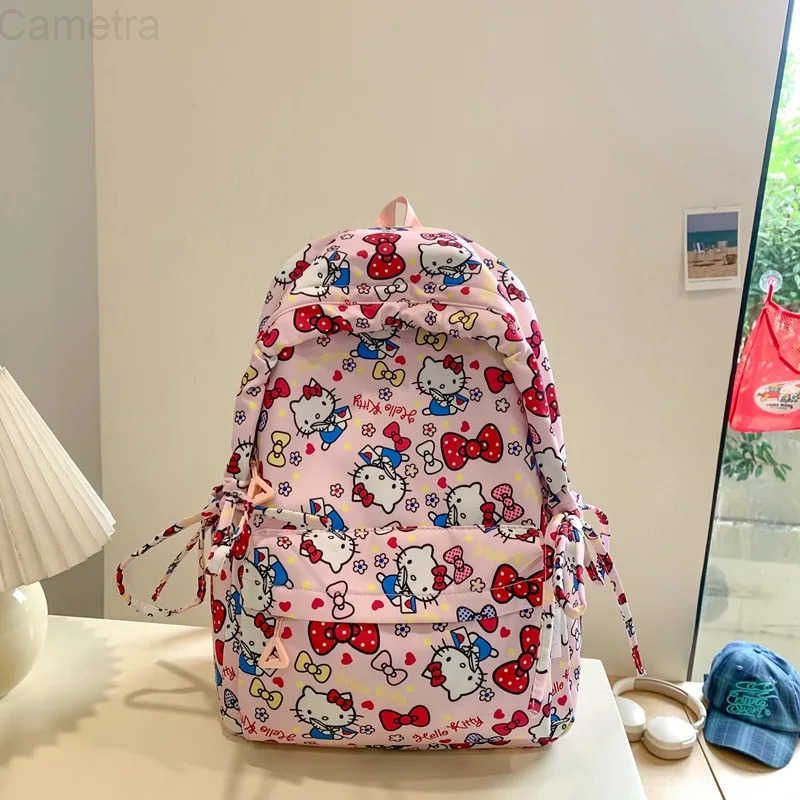 Sanrio New Kitty Printed Backpack Large-capacity Student Schoolbag Zipper Shoulders Bag Leisure Waterproof Y2k Girl Gifts H251216