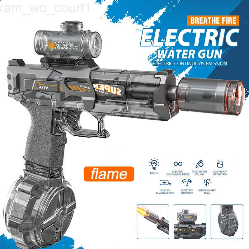 Simulated Firing and Recoil Electric Water Gun Toys Children Automatic Sensor Lights Water Pistol Summer Outdoor Beach Kids Toy H251216