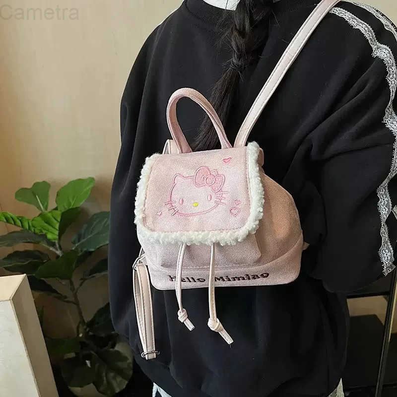 Sanrio Hello Kitty Retro Plush Backpack for Women Niche Design Cute Cartoon Versatile Casual Handbag H251216