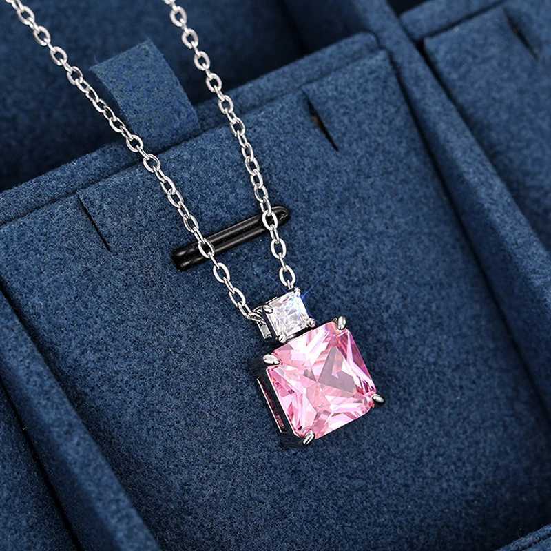 Huitan Princess Pink/Yellow Cubic Zirconia Pendant Necklace for Women Luxury Trendy Wedding Neck Accessories New Fashion Jewelry M251216