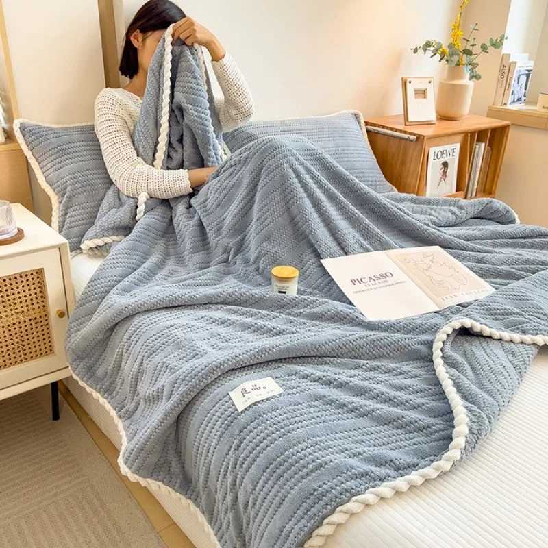 Solid Luxury Throw Blanket for Sofa Winter Blanket King Size Home Warm Plaid Comforter Bedspread Bedding Sheet H251216 - view 3