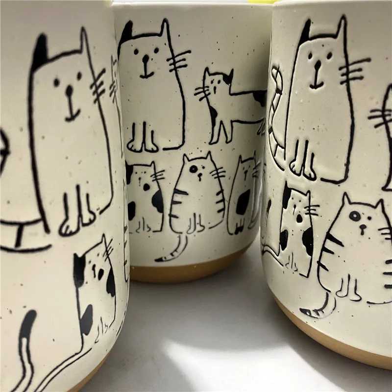 Super Cute Hand-painted Ceramic Tea Cup Cartoon Cat Large Capacity Coffee g Cups He Off Kitchen Bar Creative Gift H251215