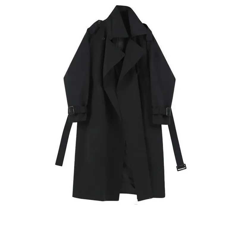 Fashion Trench Jackets Long Pattern Female Solid Color Coat Classic Lapel Long Sleeve with Belt Spring Autumn Casual Street WearT251216