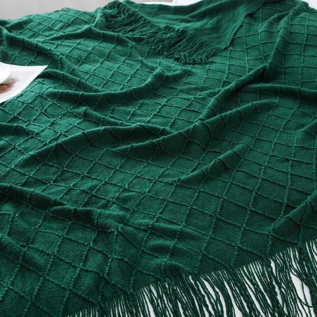 Gift Green Christmas Throw Blanket Soft Boho Bed Throw BlanketsCozy Knitted Throw BlanketOversized Knit Farmhouse Blankets H251216 - view 3