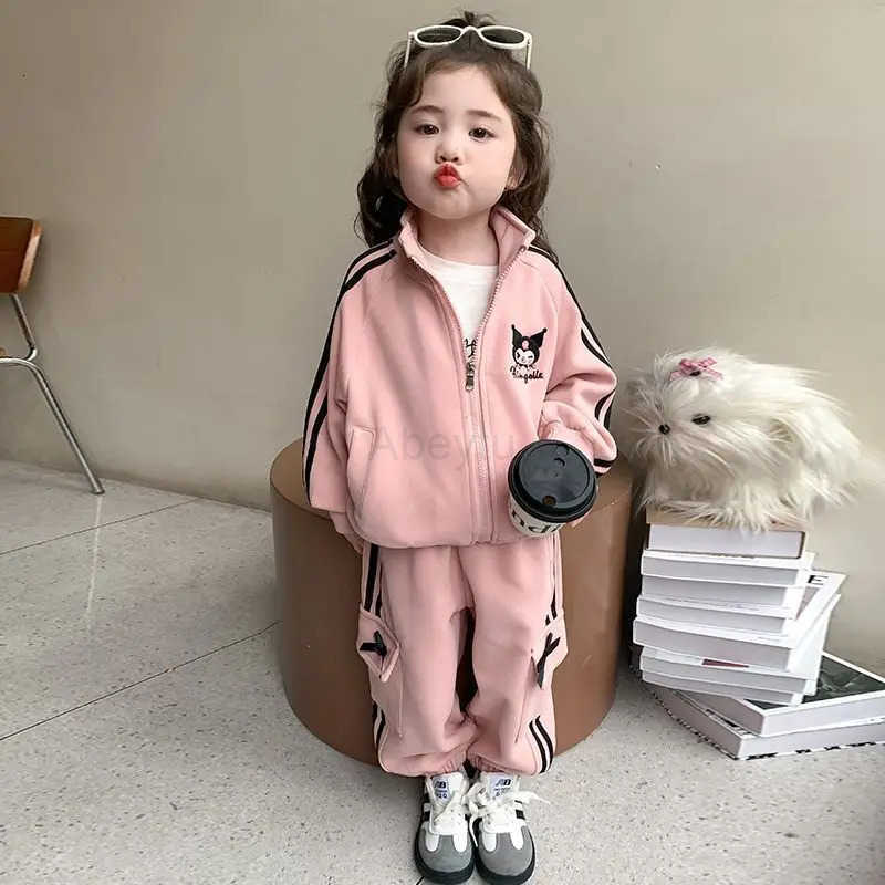 Sanrio Kawaii Kuromi Cartoon Fashion Suit Autumn Students Lovely Cardigan Sweatpants Children Birthday Presents for Girls H251216