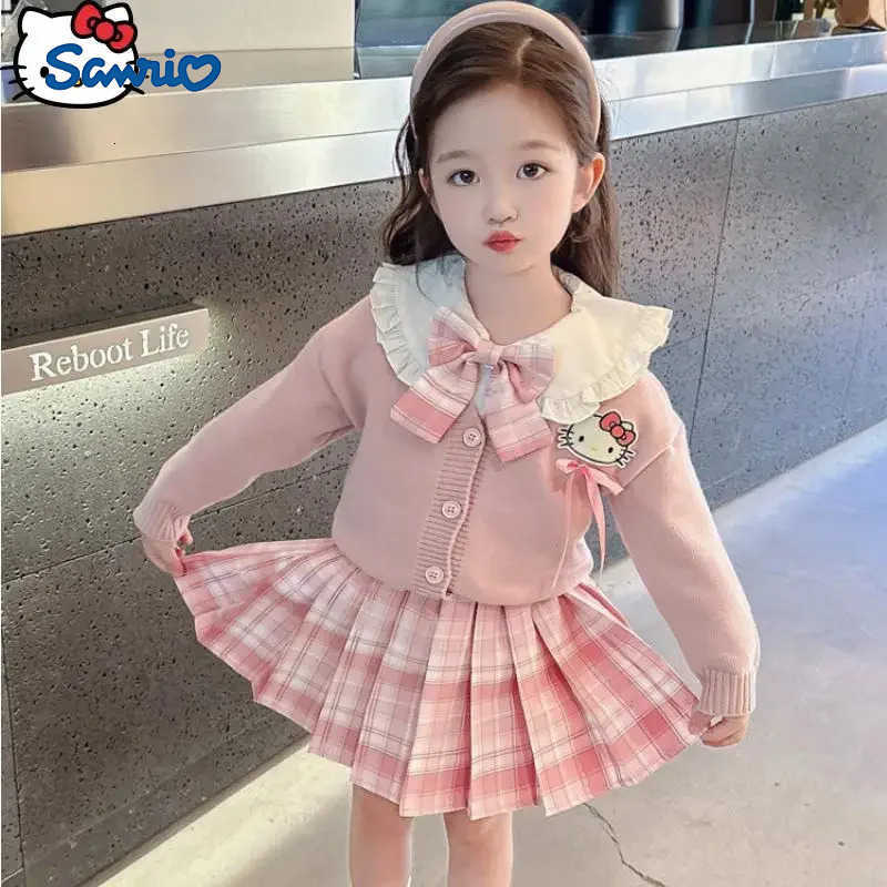 Sanrio Kawaii Girls Fashion Jk Skirt Set Hello Kitty Anime College Style Cartoon Doll Collar Shirt Pleated Skirt Cardigan Jacket H251216