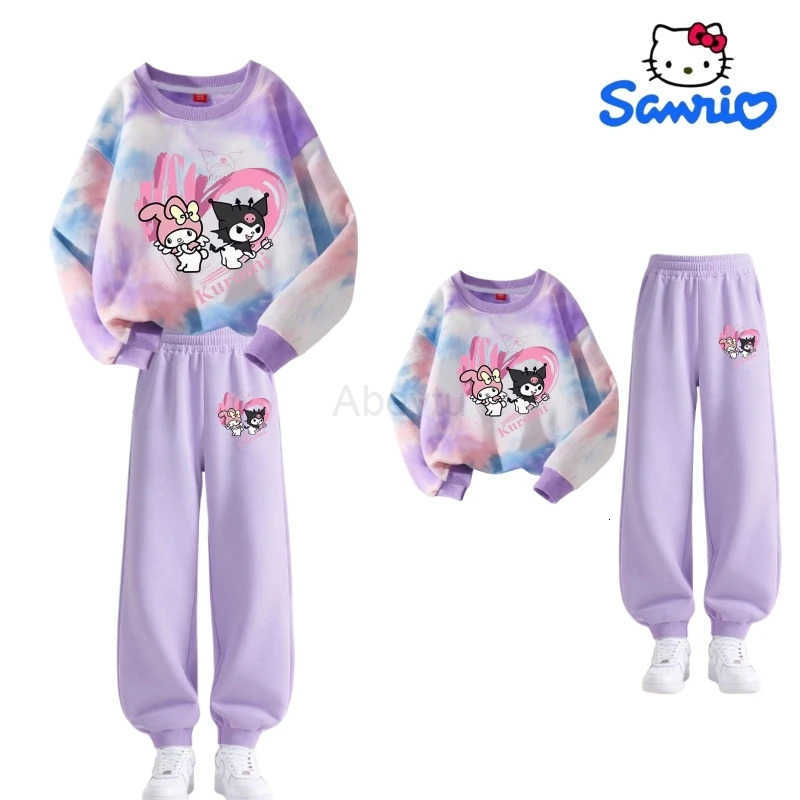 Sanrio Baby Girl Clothes Set Autumn Kid Hello Kitty Printed Sweatshirts Pullover Tie Dye TopPants 2pcs Suit Children Tracksuits H251216