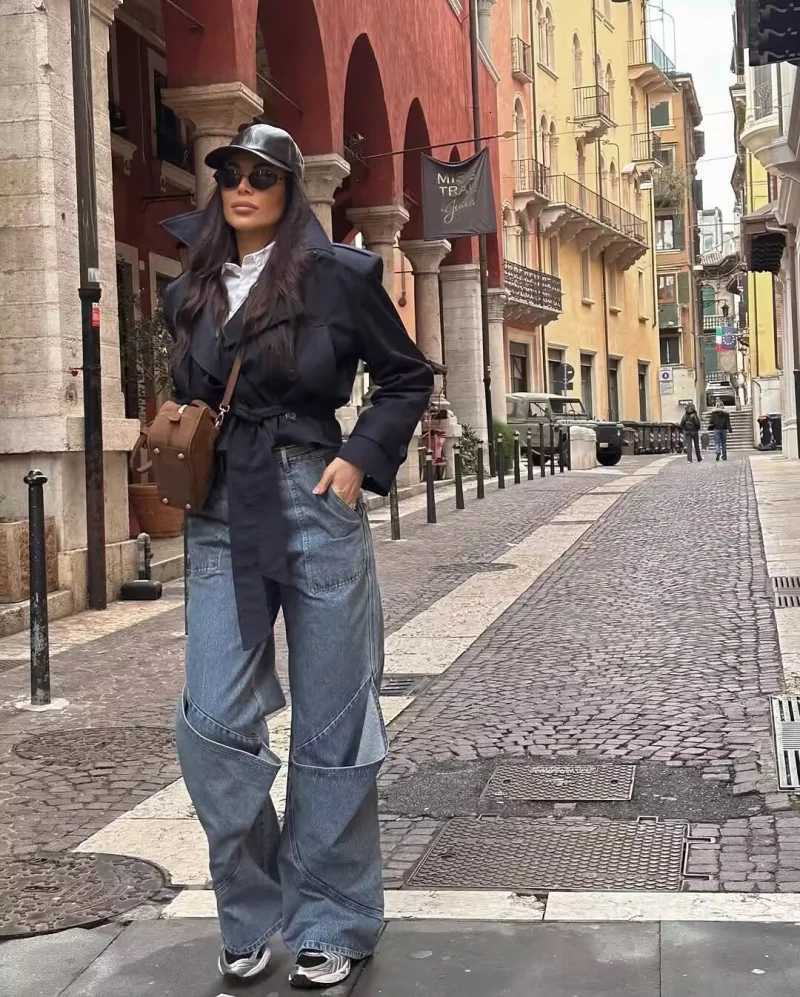 ETJ 2025 new womens British wind trench coat style double-breasted long sleeve belt lapel jacket short coatT251216