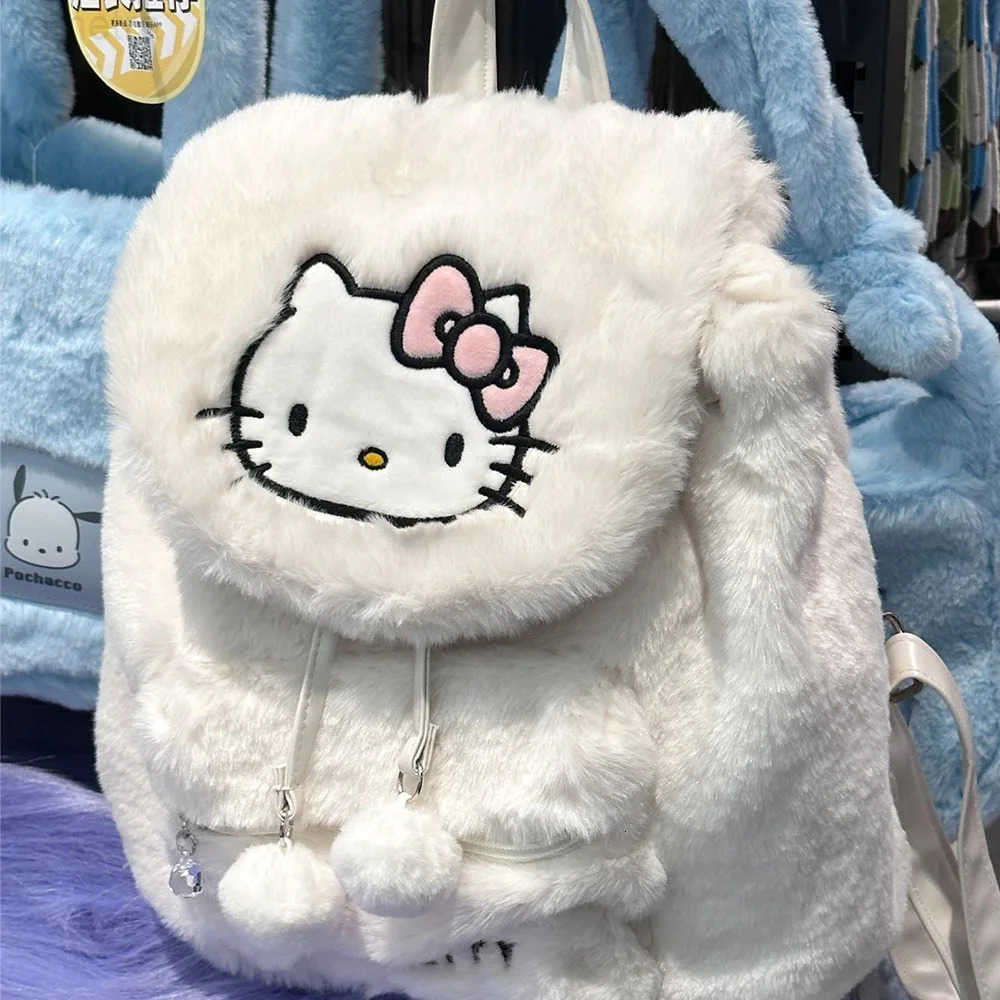 Sanrio Hellokitty Mymelody Plush Schoolbag Furry Bag Cute Cartoon Fluffy Satchel Tote Kawaii Handbags Backpacks Girls Christmas Gifts H251216