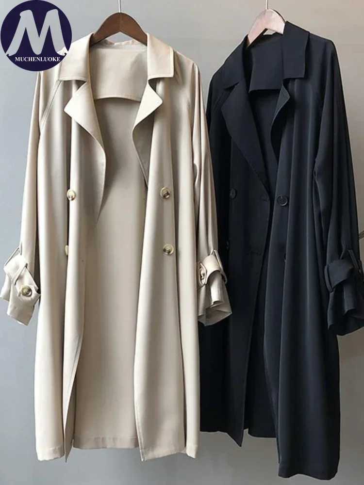Coats for Women 2024 Spring Autumn New Long Sleeved Mid Length Trench Korean Fashion Leisure Over The Knee Womens ClothingT251216