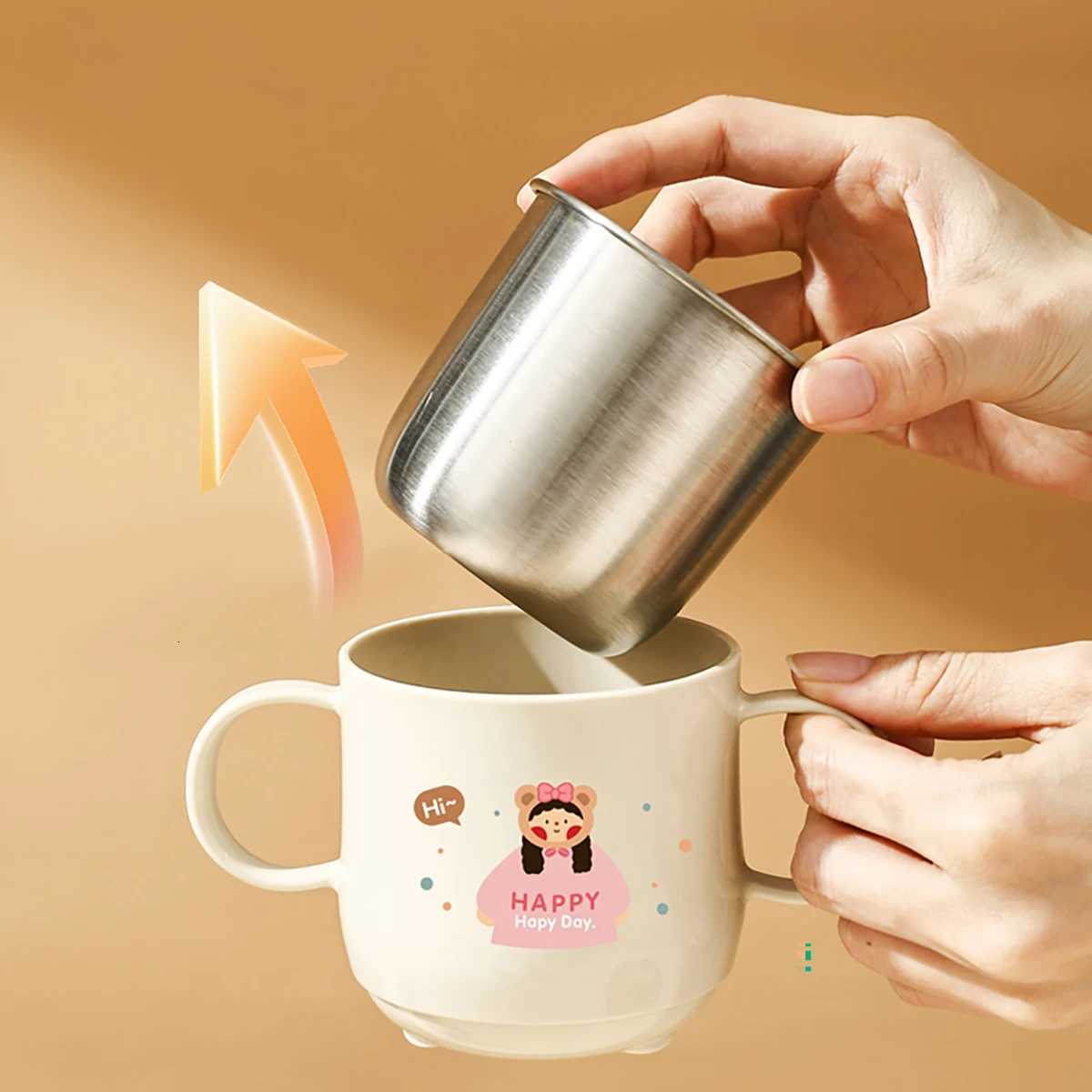 304 Stainless Steel Double Wall g For Kids With Handle Mini Cute Anti Scald Drinking Cup Detachable Milk Coffee Cup Drinkware H251215