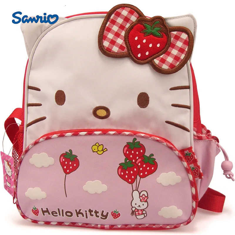 Sanrio Hello Kitty Cute Cartoon Kindergarten Schoolbag Strawberry Bow Backpack Thickened Oxford Cloth Girl Kawaii Backpack Gift H251216