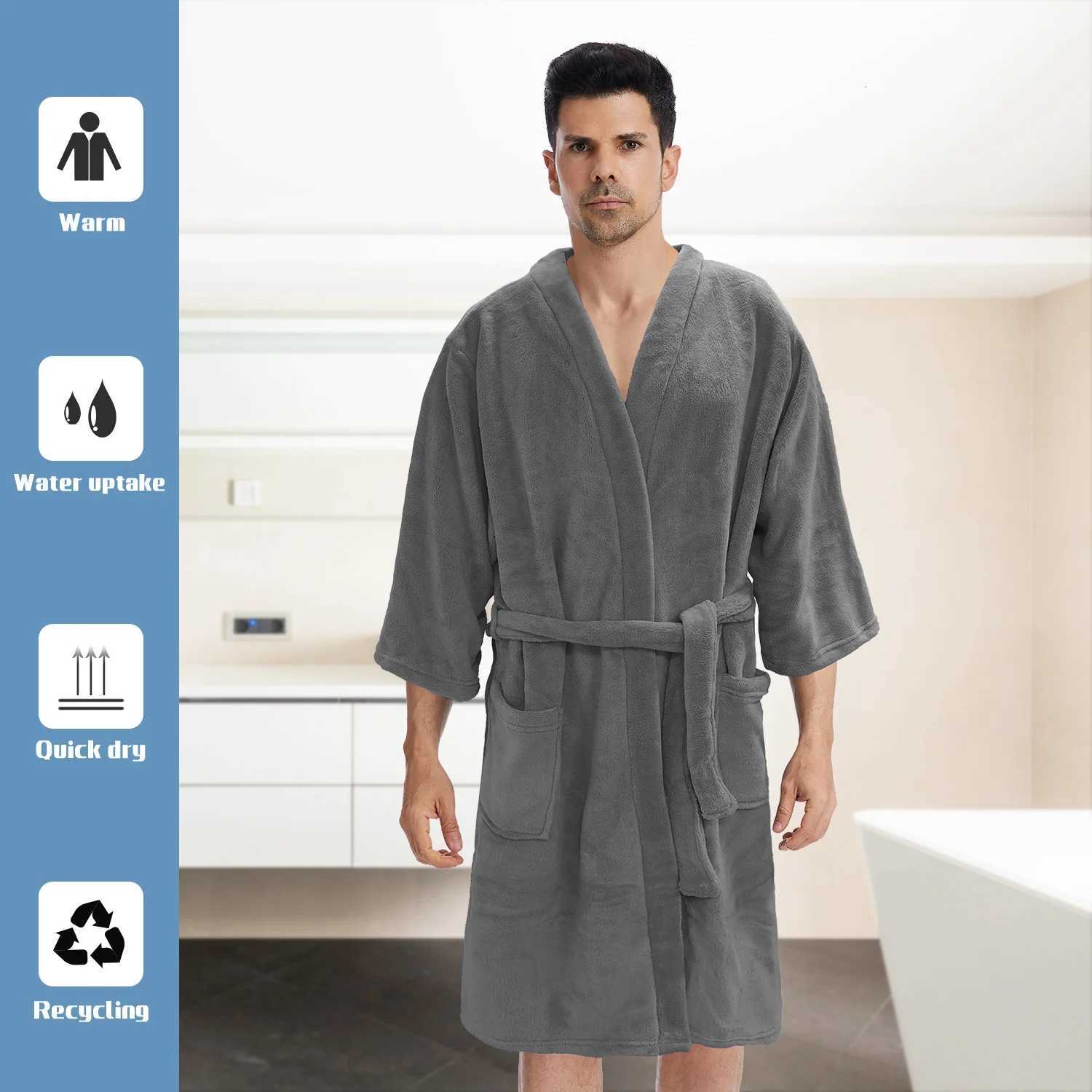 Mutao Bathrobes with Belt For MenWomen Fleece Soft Fluffy Bathrobe Plush Cozy Long Spa Robe Water absorption Quick drying C251216