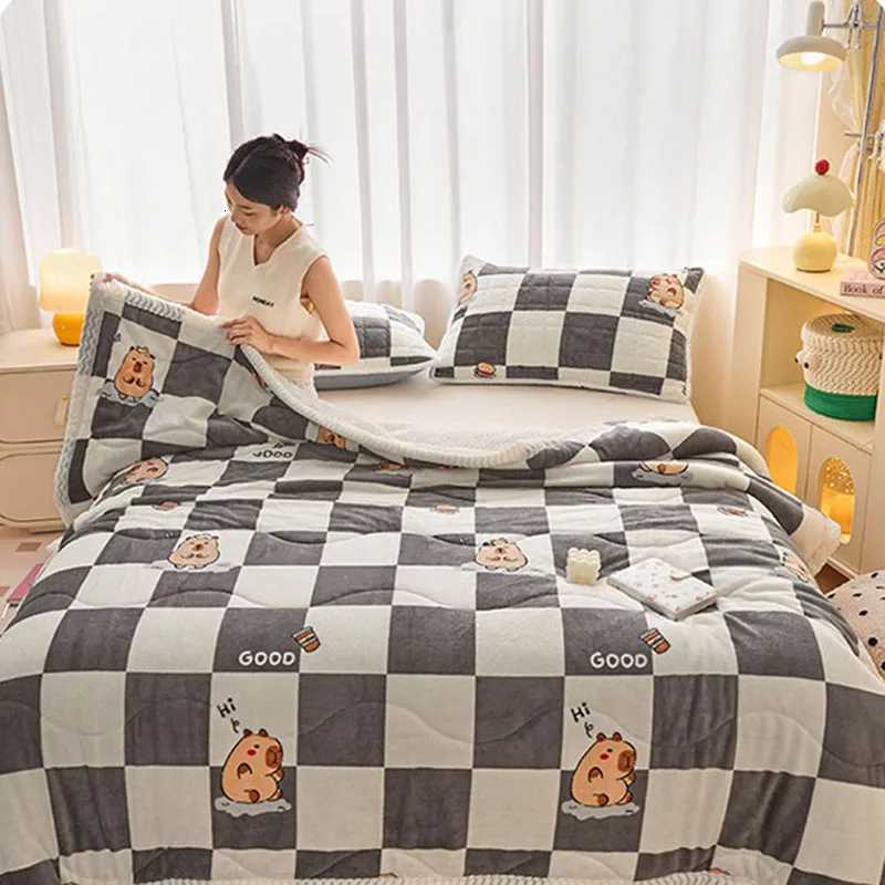 Winter Thick Three-Layer Quilted Blanket Milk Flannel Multifunctional Warm Blankets for Home Cartoon Printed Single Sofa Cover H251216 - view 6