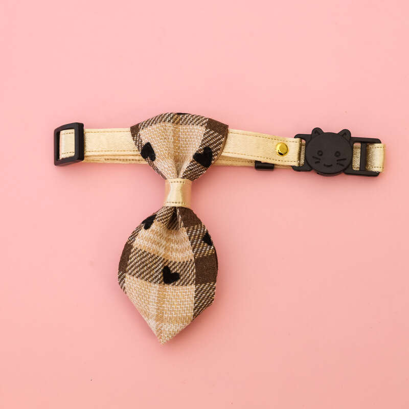 Pet Collar for Kittens and Dogs with Bell, Safety Buckle, Adjustable Necklace, Decorative Plaid Tie, Gentleman Wedding