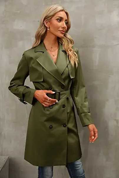 Windbreak Outwear Winter and Autumn Womens Jackets Double-breasted Fashion Casual Trench Coat Solid Color Trench JacketsT251216