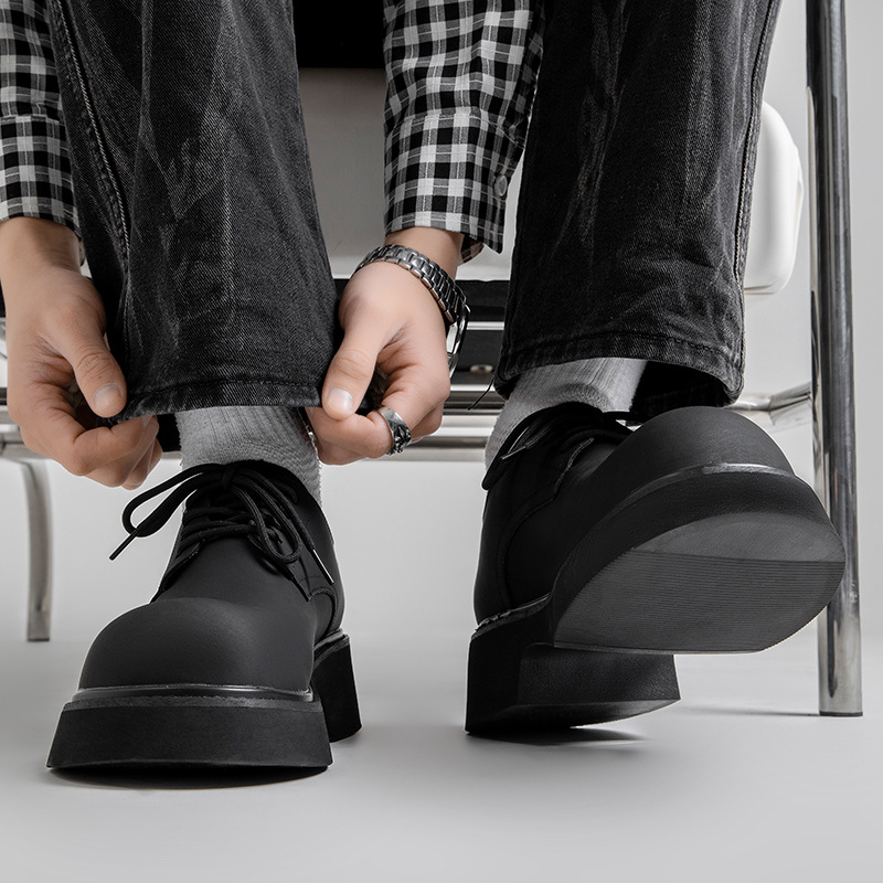 Free Shipping 2026 Spring New Men's Large Size Formal Chunky Leather Shoes Fashionable and Versatile Thick soled High Rise Wedding Trendy Shoes