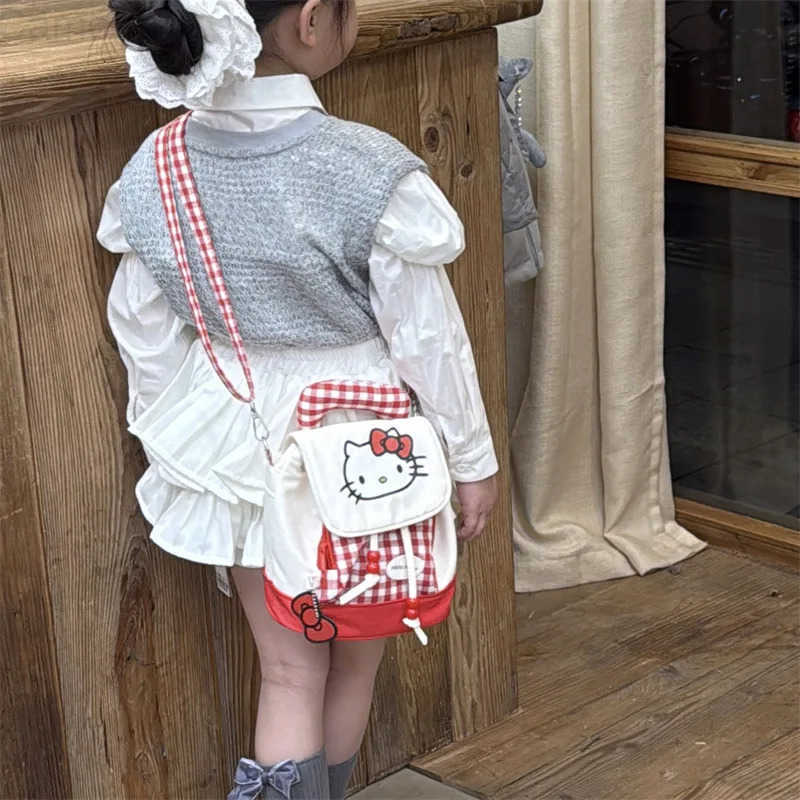 Sanrio Hot Hello Kitty Red Plaid Cute Kt Cat Backpack Female Cartoon Printing High Value Large Capacity Sweet Girl Mini Backpack H251216