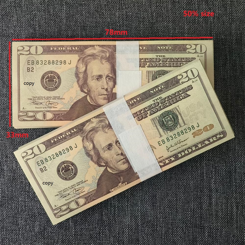 3A HIGH Quality Paper Prop Money USA 50 20 10 Dollar Bills Movie Props game money USD for Party Decoration Diwali Thanksgiving 78*33mm 50% Size