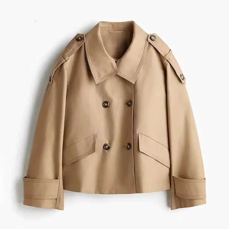 Vintage Double Breasted Trench Coat Women Commute Loose Long Sleeve Jacket 2025 Spring Elegant Stand Collar Outwear StreetT251216
