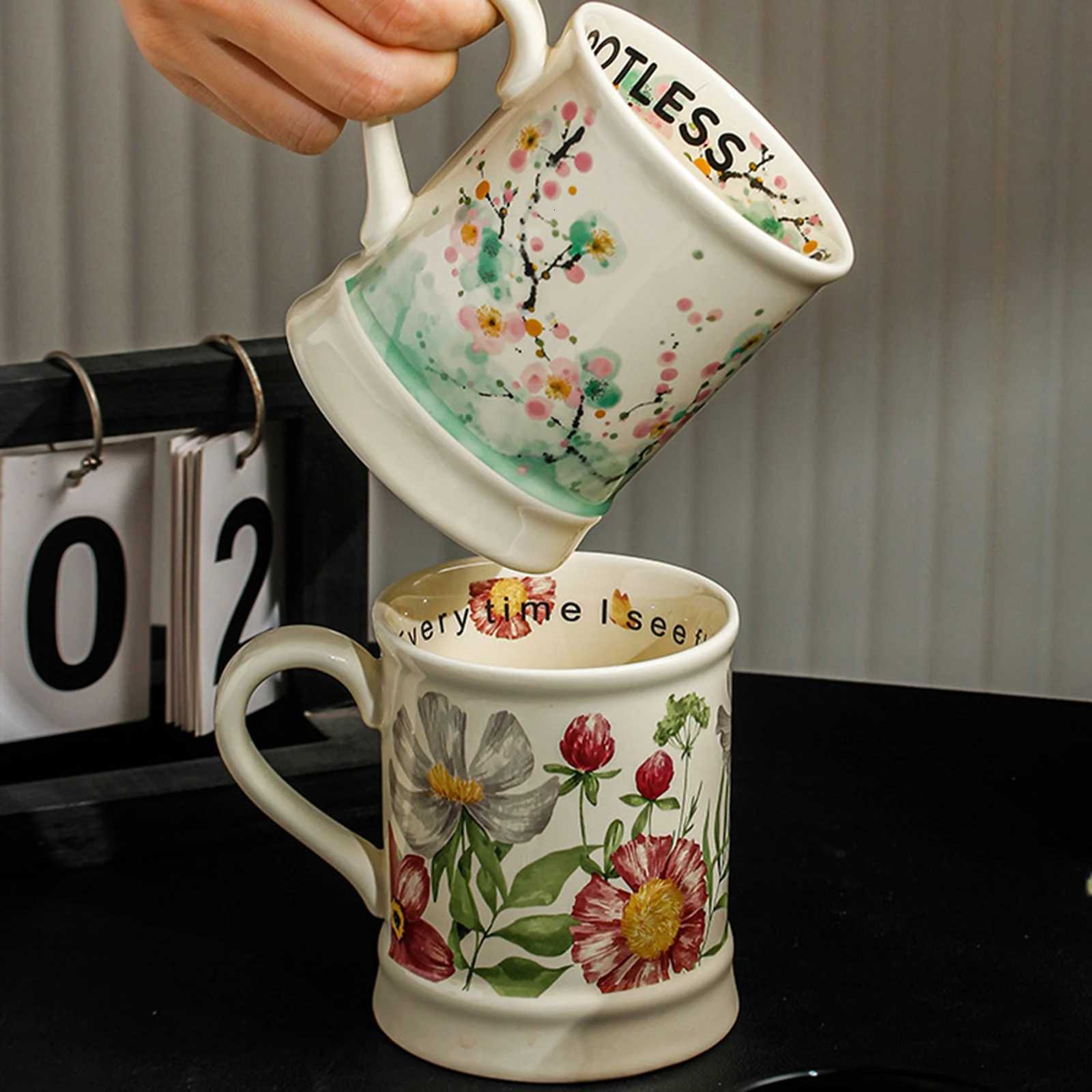 Ceramic Coffee g Vintage Flower Oil Painting Print Large Capacity Drinkware Present for He Off H251215