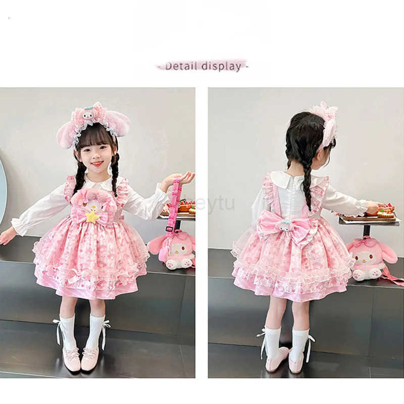 Sanrio Anime My Melody Lolita Princess Dress Girl Bow Decoration Party Dress Ruffled Tutu Skirt kids Layered Dress Ball Gown gift H251216