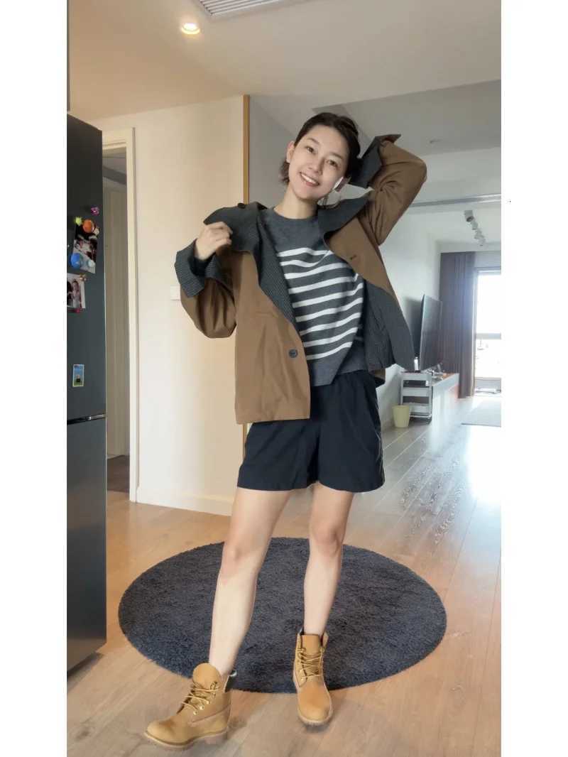 ETJ 2025 autumn winter new womens fashion loose version of high neck short double-sided trench coat casual coatT251216