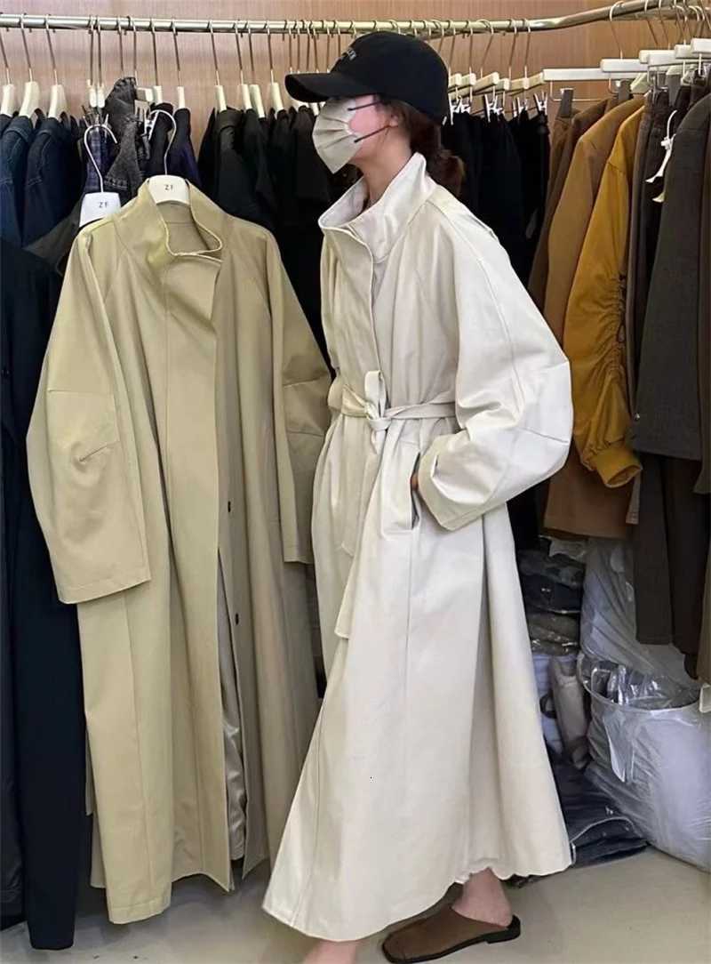 2025 Korea Casual Long Women Trench Coat Autumn Winter Turn Down Collar Female Windbreaker Overcoat With BeltT251216