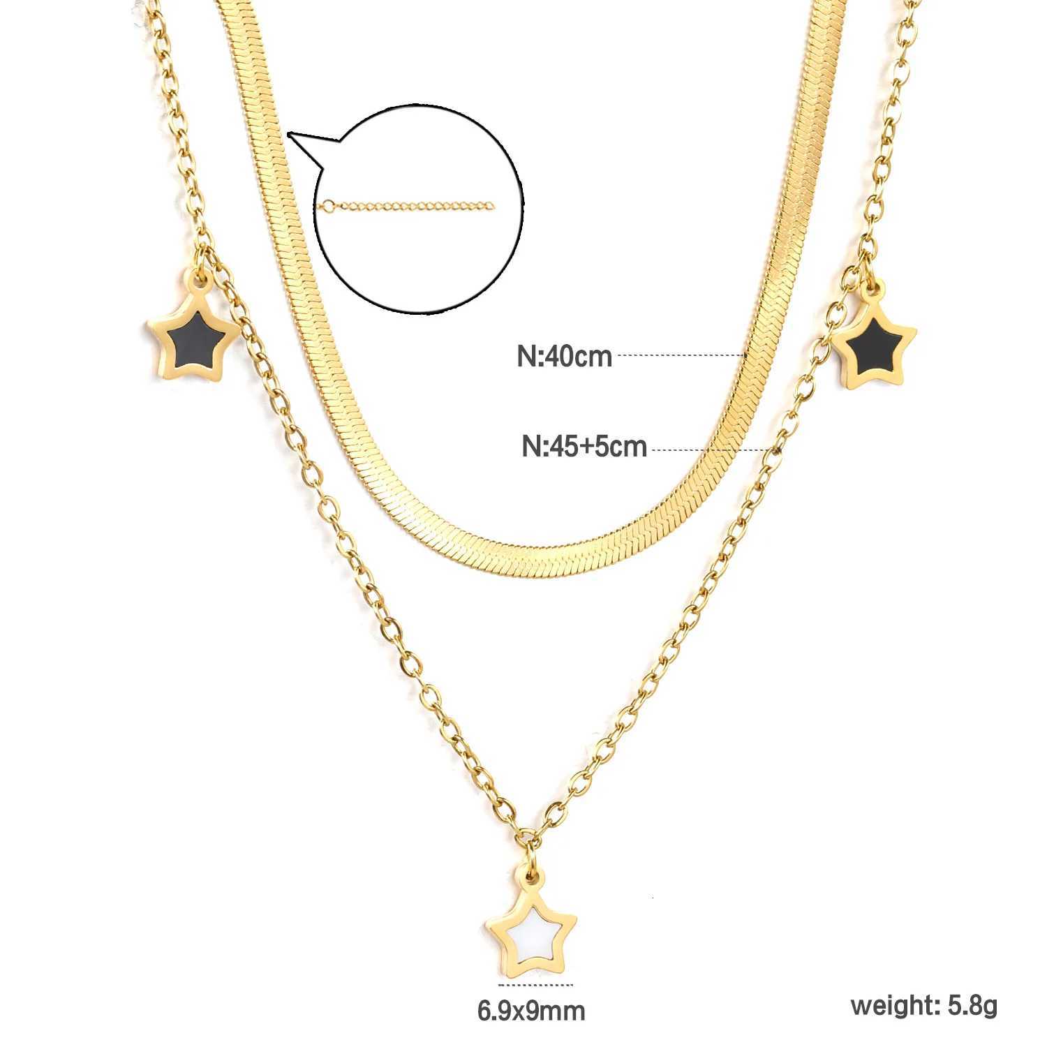 Womans Stainless Steel Double-Layered Pentagram Hip Hop Style Necklace Suitable For Daily Wear M251216