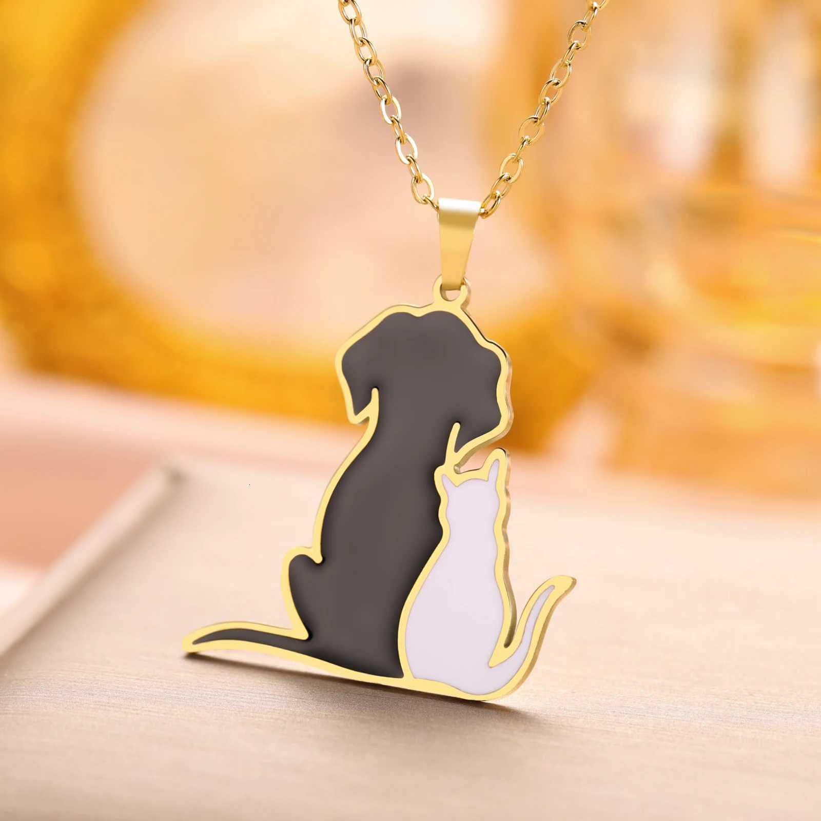 Cute Cat and Dog Pendant Necklace Stainless Steel Womens Pet Cat and Dog Pendant Couple Valentines Day Mothers Day Jewelry M251216