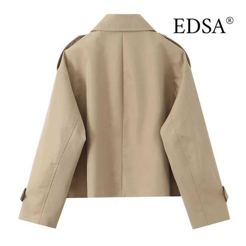 EDSA Women Double Breasted Cropped Trench Jacket Long Sleeves for Female Autumn Winter OuterwearT251216