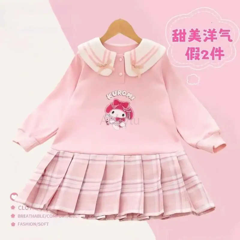 Sanrio Cartoon Fake Two Piece Sanitary Dress Kawaii Y2k Anime Childrens Clothing Hello Kitty Girls Autumn Padding Womens Girl H251216