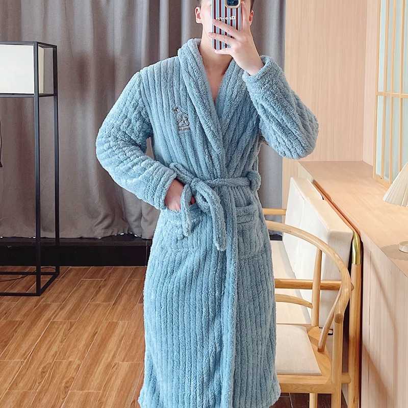 Mens Robes Long Sve Coral Fce Robe Thi Warm Batobe Luxury Home Clothes Morning Gown Mid-Length Fiber Winter Wear Bathrobe Men C251216