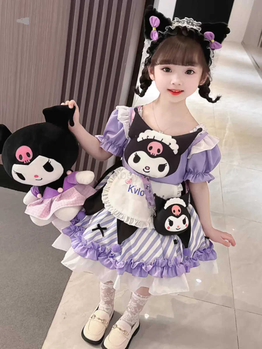 Sanrio Clothes Girls Casual Dresses Printed Casual Dress Clothing Library Girls Kulomi Princess Dress Pink Lolita Fashionable Dress H251216