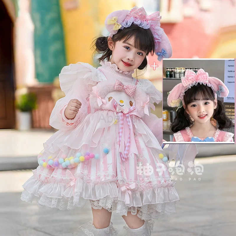 Sanrio Kawaii My Melody Kawaii Children Lolita Dress Anime Winter Plush Warm Princess Dress Girl Cute Birthday Party Cosplay Dress Gift H251216